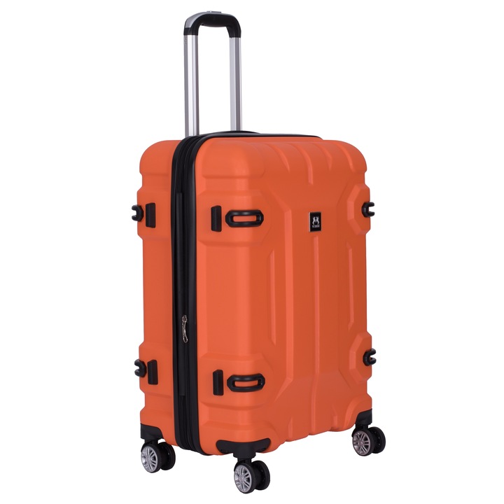 Troler marime L, 75x50x35 cm, Extensibil, 4 roti duble cu rotatie 360°, ABS rezistent, cu margini antisoc, Portocaliu, 6819, W.ZCKISS