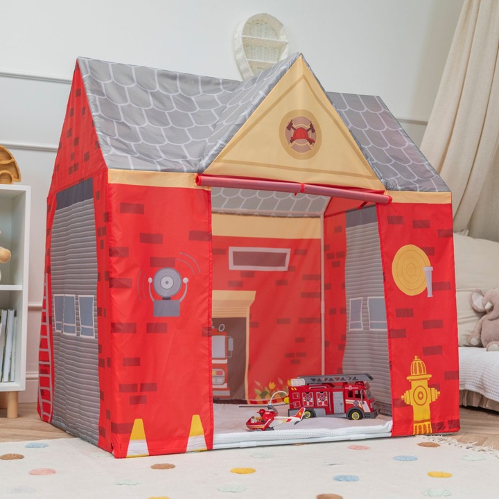 Selonis Playhouse Játszósátor Összecsukható tűzoltóállomás gyerekeknek Valósághű kialakítás Tartós és biztonságos anyagok Könnyen összeszerelhető Tökéletes bel- és kültéri használatra 110x80x115 cm