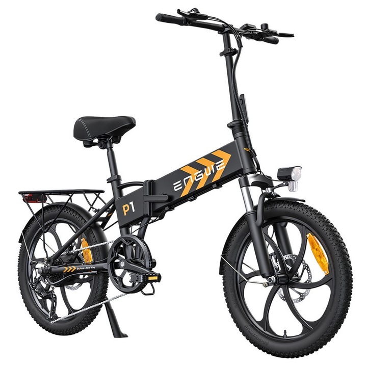 ENGWE P1 elektromos kerékpár, 20 hüvelykes, 250 W-os motor, 36 V 13 Ah akkumulátor, fekete, 7 sebesség, felfüggesztéssel