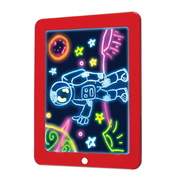 Таблет за писане Cozevdnt LED, 8 цвята, 25x19x1.5cm, червен