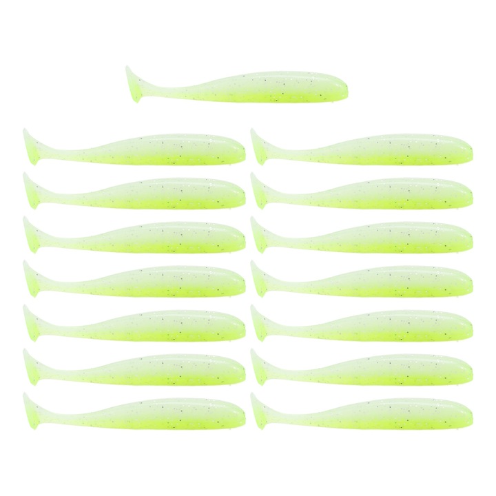 15 buc. Momeala moale de pescuit cu coada in T, in doua culori, momeala moale din silicon artificial, unelte de pescuit pentru apa dulce, apa sarata