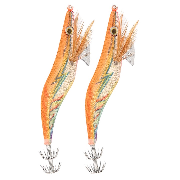 2 db. mű tintahal horog, világító 3D szemekkel, horgászcsali, rákcsali, Enforose