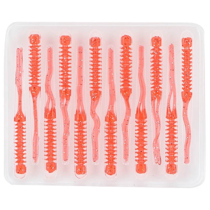 12 db műcsali szett, Enforose, 55 mm, dupla farok, narancssárga csillámmal