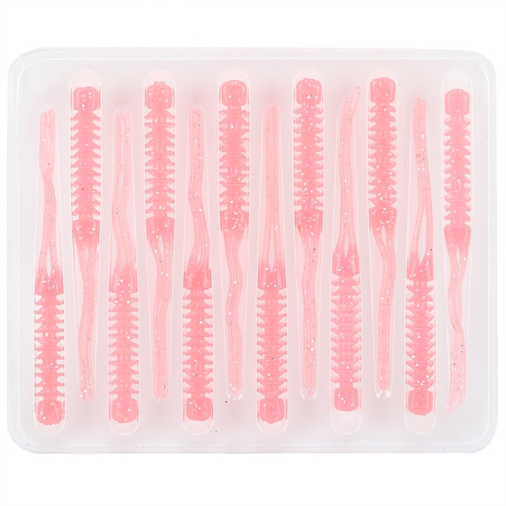 12 db-os Naluci Enforose 55 mm-es horgászcsali készlet, ultrafinom zsinórral, dupla horoggal, rózsaszín farokkal