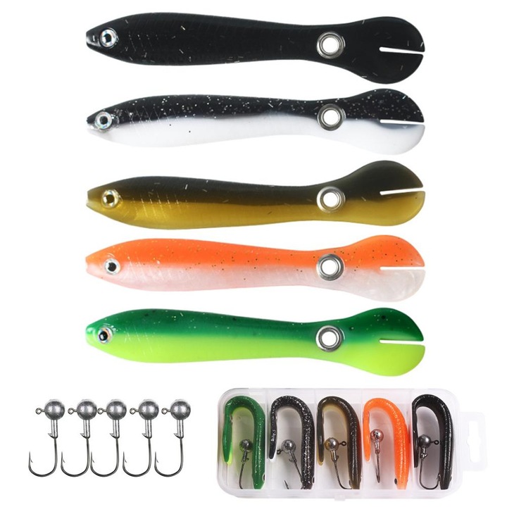 5 db műcsali/5 db horog szett, Enforose, 10cm, Többszínű