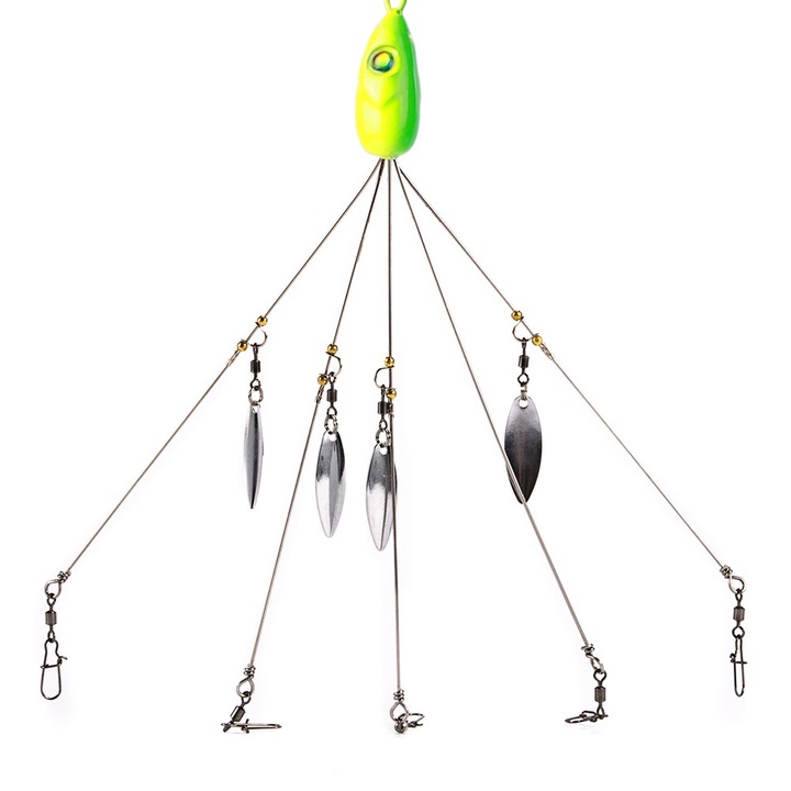 Esernyős horgászcsali, 18 g, forgó flitterek, zöld, 5 kar