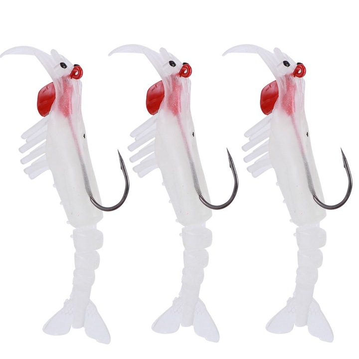 3 db garnéla csali, Enforose, puha szilikon, valósághű és világító horgászathoz