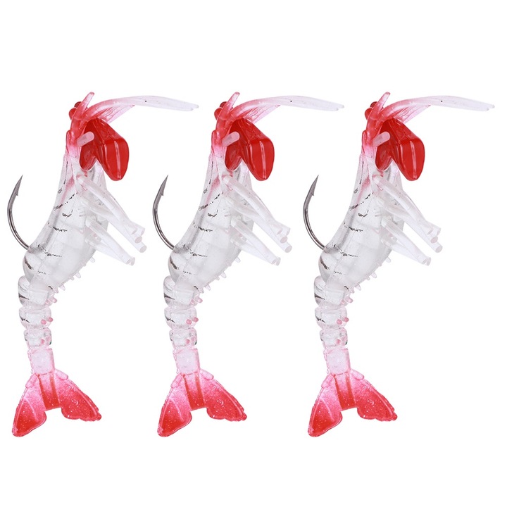 3 db műcsali szett, Enforose, szilikon, garnéla típusú, rózsaszín/átlátszó