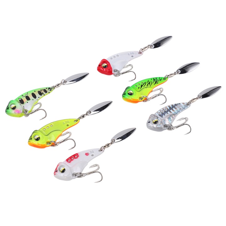 6 darab élethű pengés csali szett, Enforose, vibrációs spinner, édesvízre és sós vízre