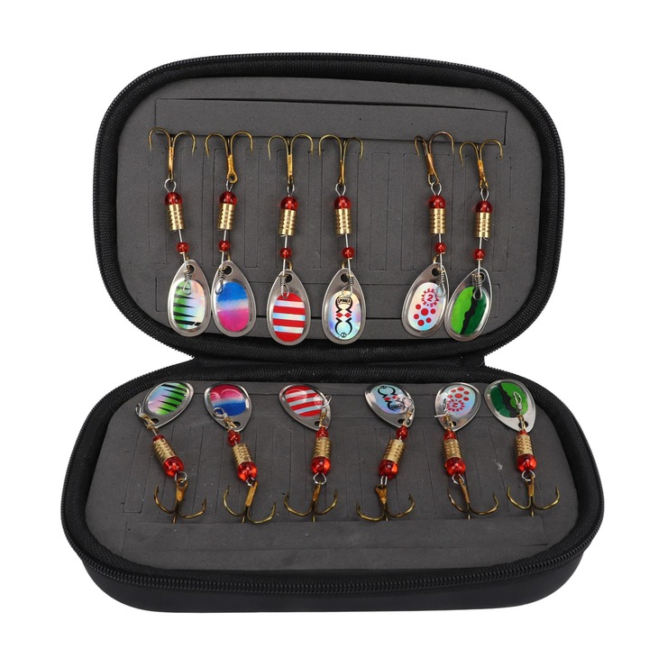 Jormftte műcsalik, 12 darabos készlet, rozsdamentes acél, pisztráng és sügér horgászatához, tárolódobozzal