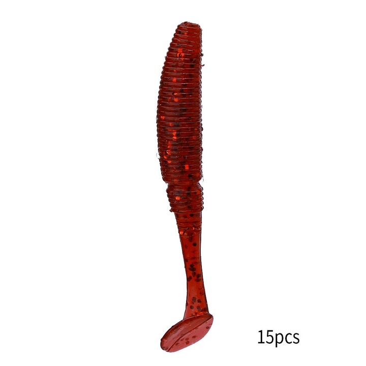 15 db/tétel 50 mm 1g Kis hal puha csali T-farokkal Mesterséges horgászcsalik (Piros)