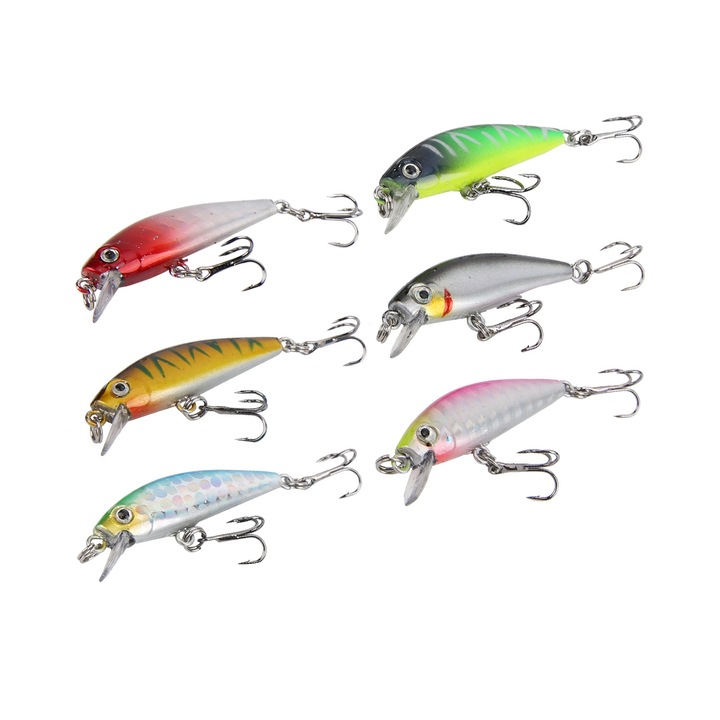6 db. Horgászcsali Kemény csali Bass Crankbait Csali 3D Horgászszem Minnow magas horoggal