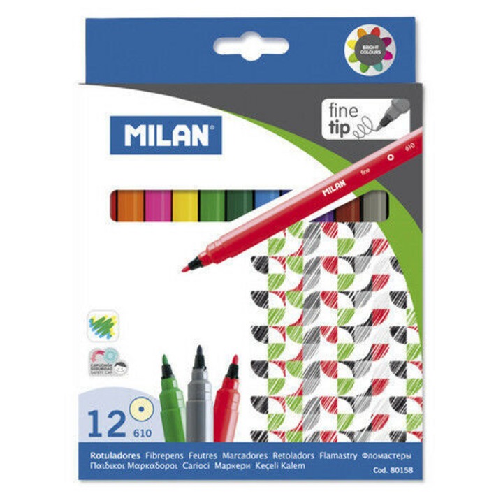 Флумастери Milan, Fine tip 610, Ø 2 мм, 12 цвята