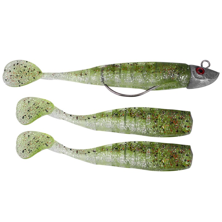 Műcsali készlet, Enforose puha csali jig fejjel, 3 db