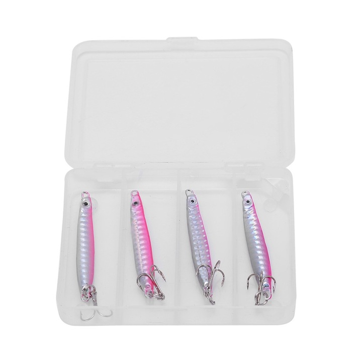 4 db mélytengeri sós vízi horgászcsali készlet, 3D, rózsaszín, 15 g, Enforose