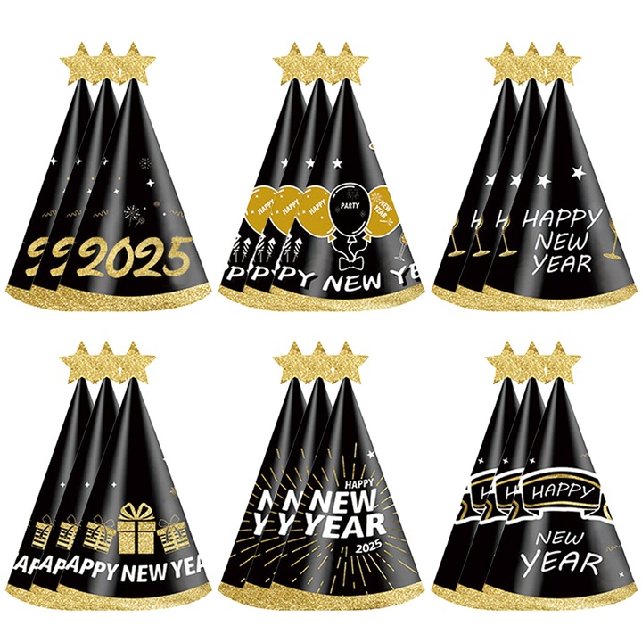 Újévi parti kiegészítő szett, Enforose, szemüveg és kalap, fekete-arany, 2025