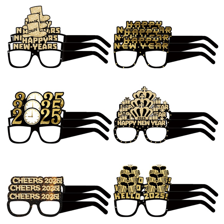 Újévi parti kiegészítő szett, Enforose, szemüveg és kalap, fekete-arany, 2025