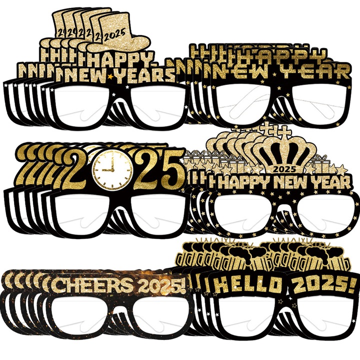 Újévi parti kiegészítő szett, Enforose, szemüveg és kalap, fekete-arany, 2025