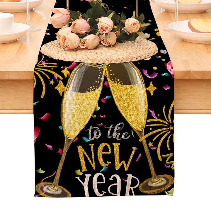 Arany fekete asztali futó Otthon Konyha Pöttyök Csillagok Dekoráció, 2025 Téli ünnepek