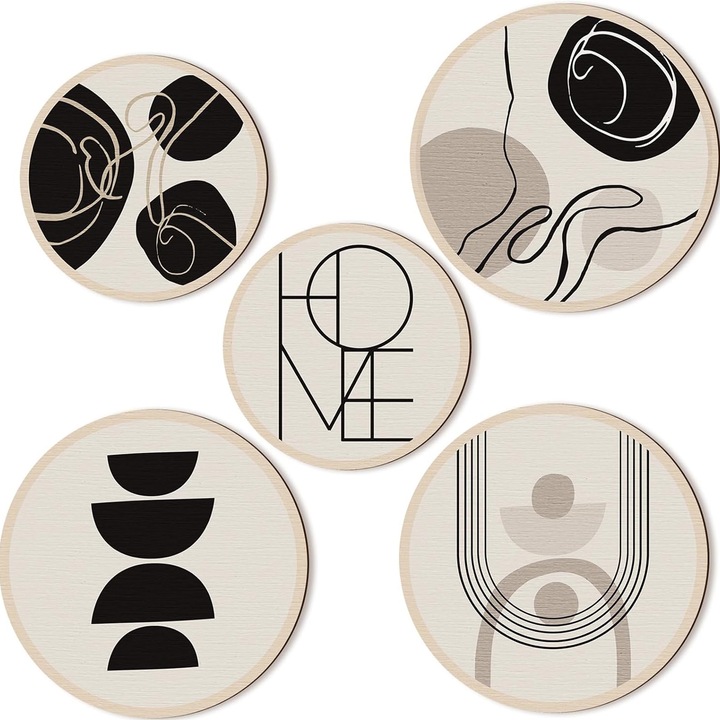 5 buc. Decor de perete Boho Decor de perete din sufragerie Decor de perete Boem Decor de agatat de perete Ferma Decor geometric de agatat 10 inchi si 8 inchi Arta de perete minimalista din lemn estetic pentru dormitor de apartament