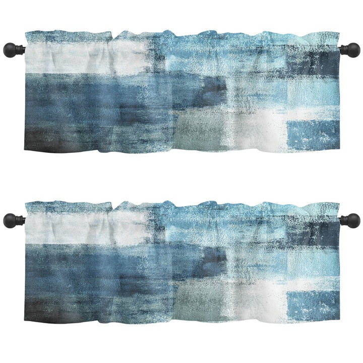 2 db rövid függöny készlet, Absztrakt művészet, kék, 137x45 cm
