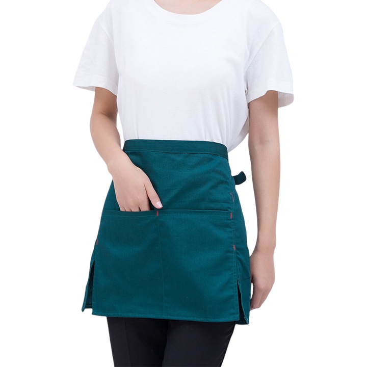 Къса сервитьорска престилка, Enforose, полиестер, устойчива на петна и масла, 2 джоба, синя