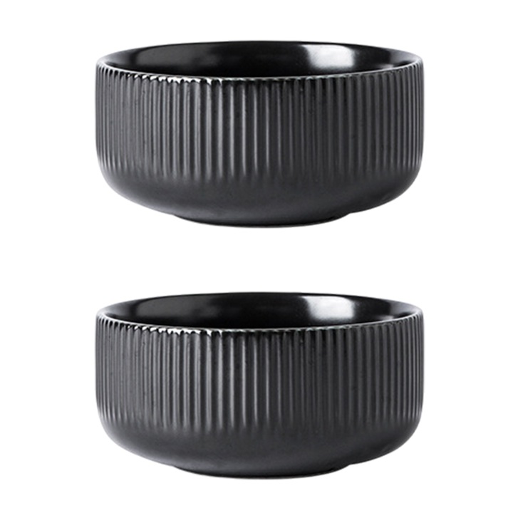 Set 2 boluri din ceramica, Enforose, alb-negru, pentru salate si supe, rezistente la masina de spalat vase si cuptor, usor de curatat