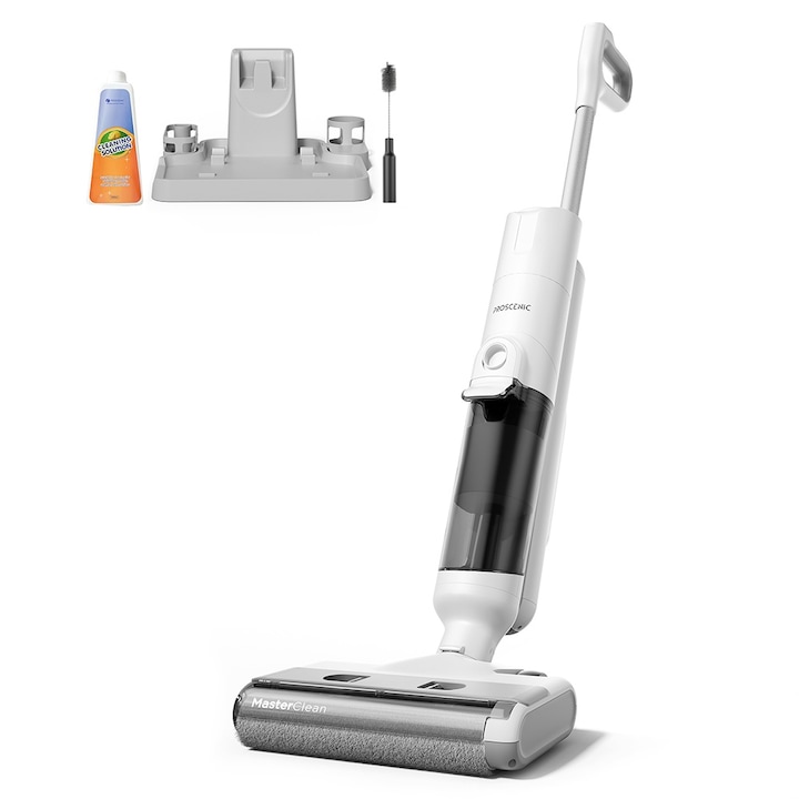 Aspirator vertical cu spalare Proscenic F10 Pro, 30 minute autonomie, auto-curatare, ecran LED, alb, 705x338x308mm, accesorii incluse