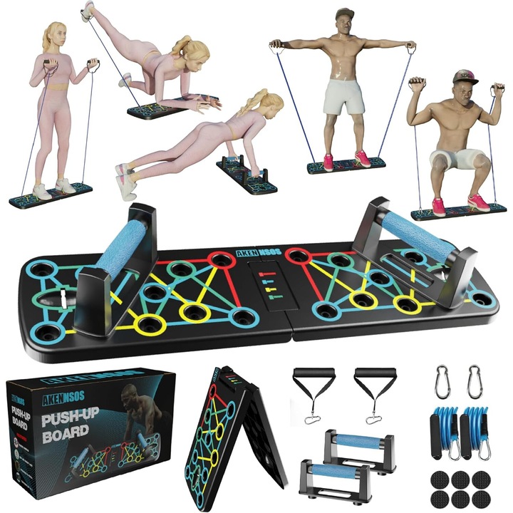 Placa pliabila multifunctionala Push Up, sistem de antrenament cu coduri de culori, dinamica si durabila, pentru echipamente profesionale de antrenament unisex