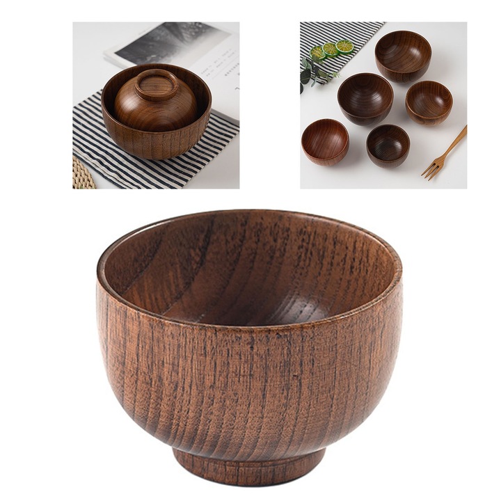 Savanyú jujuba fából készült tál, Jormftte, kerek design, régi felület, 11x6.5cm