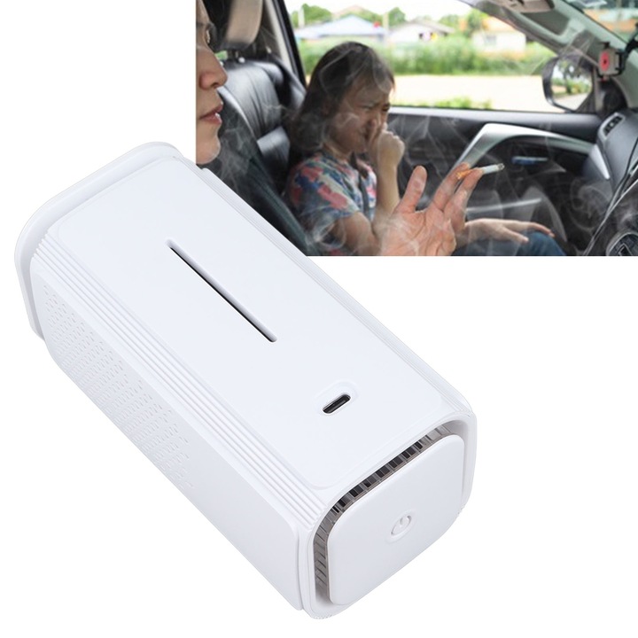 Fehér légtisztító Autó légtisztító negatív ionokkal Hármas szűrőképernyő Kompakt autó anion légtisztító