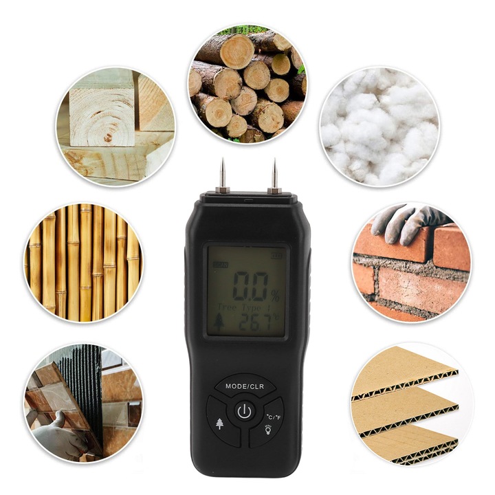 Jormftte digitális fa nedvességmérő, 13 cm, hordozható, digitális kijelző, ABS