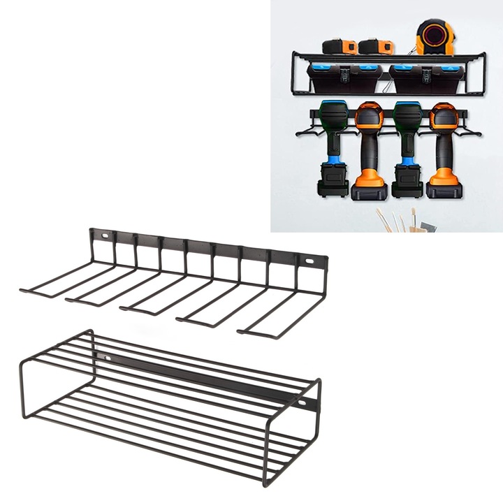 Jormftte szerszámtároló, fali tartó, fém, 41,9x19,1x11,9 cm, teherbírás 50 kg
