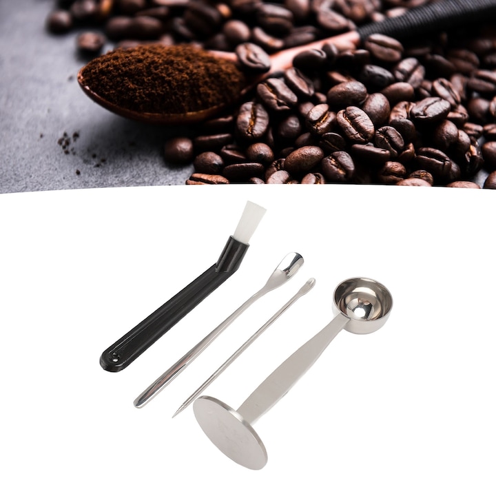 Jormftte kávéskanál készlet, rozsdamentes acél, tisztítókefével, 15,5x1,2cm, 3,5x14x5cm, 13,5cm