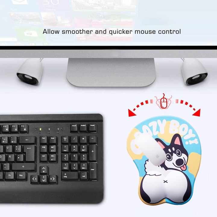Mousepad cu suport pentru incheietura Zeaicos, design 3D animal, antiderapant, dimensiuni universale