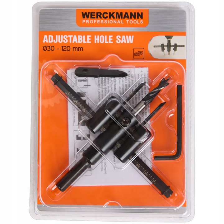 Otwornica regulata CARDSPLITTER 30-120mm, set unelte pentru lemn si gips-carton