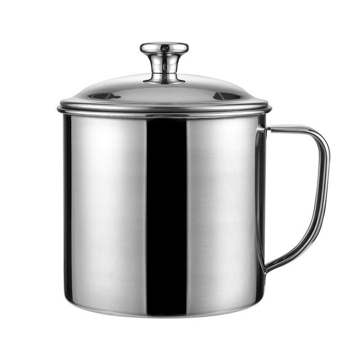 Container pentru ulei de gatit din otel inoxidabil 1.3L cu filtru, pentru bucatarie, cu suporturi anti-alunecare