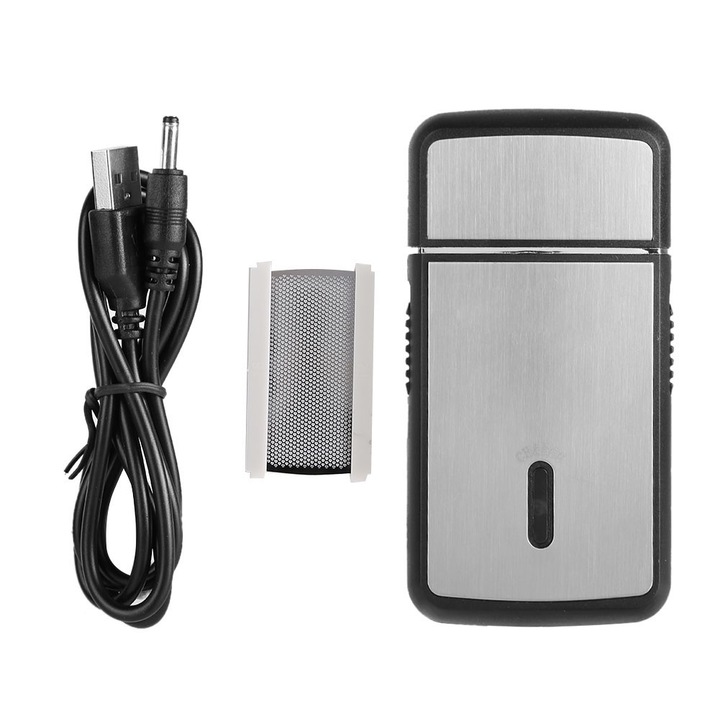 Електрическа самобръсначка Longziming, мини, преносима, батерия 800mAh, сребристо-черна