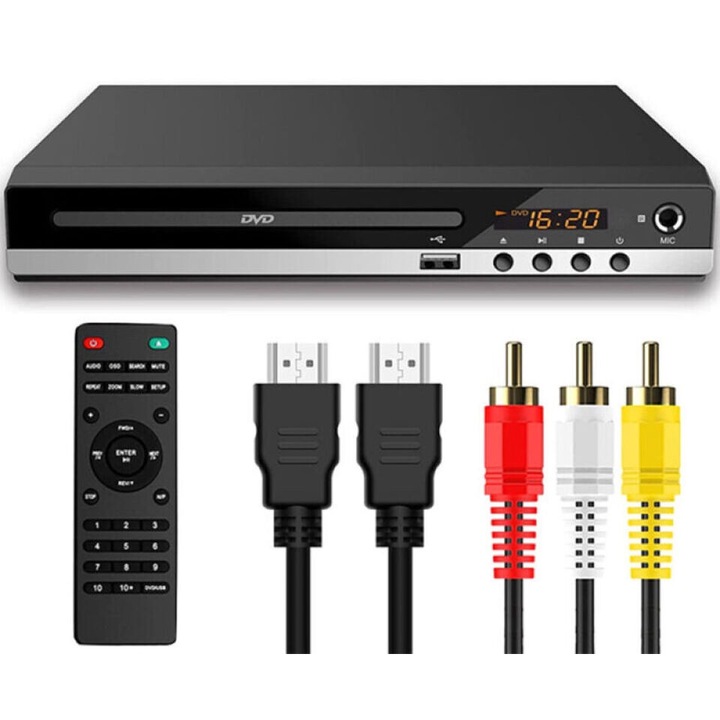 DVD плейър 1080P, Cozevdnt, с дистанционно управление, HDMI/AV кабел, USB поддръжка 128GB, 5.1 звук