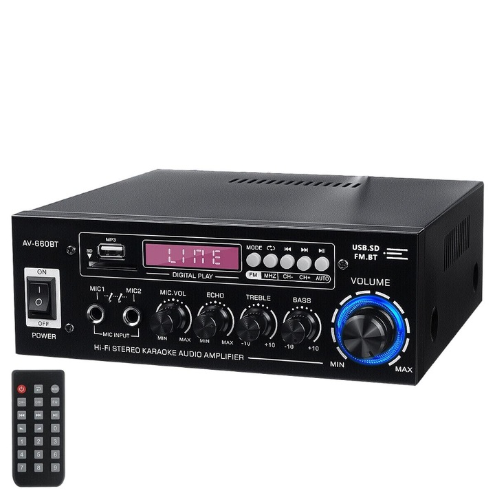 Усилвател 2000W Cozevdnt, Bluetooth 5.0, FM радио, 2 входа за микрофон