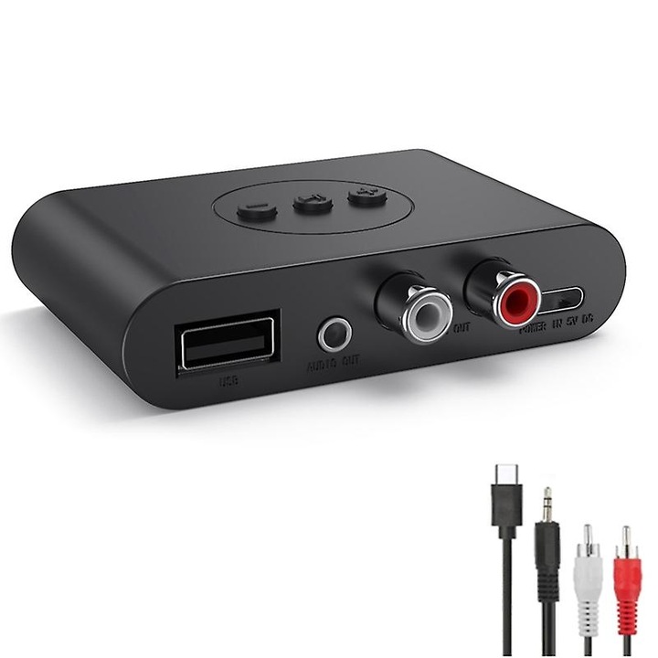 Bluetooth 5.2 audio vevő, Cozevdnt, vezeték nélküli adapter mikrofonnal, USB, RCA, 3,5 mm