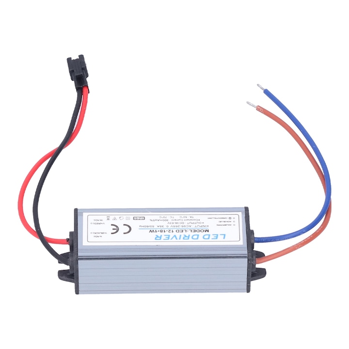 Driver LED, Amrinugl, Aluminiu, 12-18X1W, 300mA, AC95-265V/DC36-63V, Rezistent la apa IP65, 7.2x3x2.2cm, Multicolor