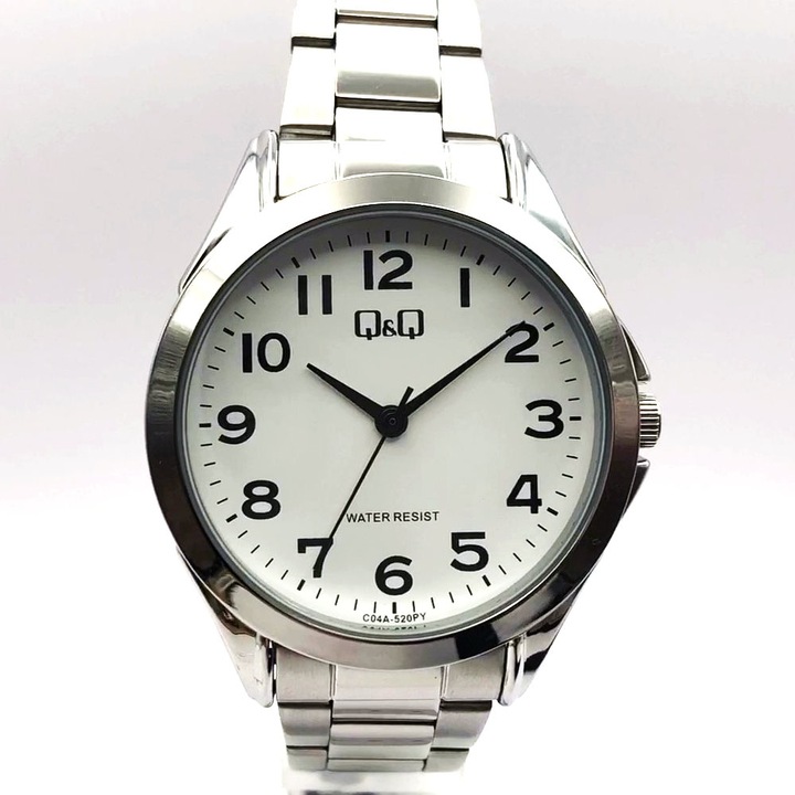 Мъжки аналогов часовник Q&Q C04A-520PY, метална верижка, сребрист