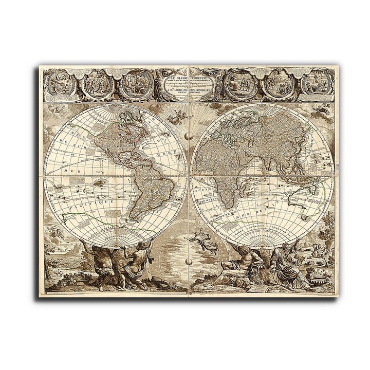Antik világtérkép, vászonkép, 150x115