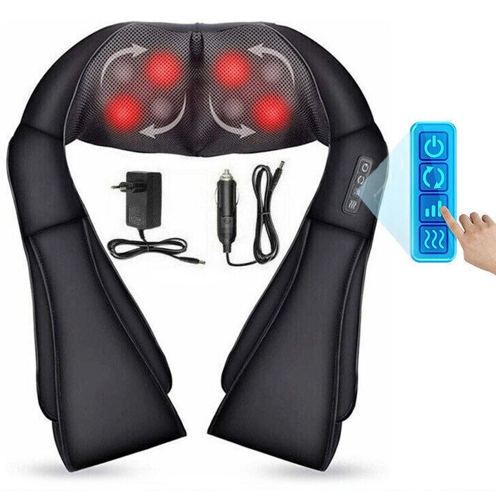 Aparat de masaj Shiatsu, Cozevdnt, 8 capete rotative, functie de caldura, negru, pentru gat si umeri