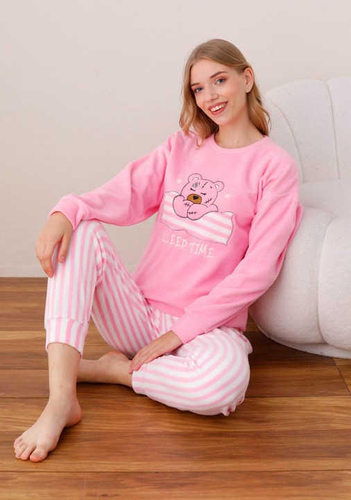 Női pizsama, téli, sarki, szuper bársony, alvásidő, rózsaszín, Rózsaszín