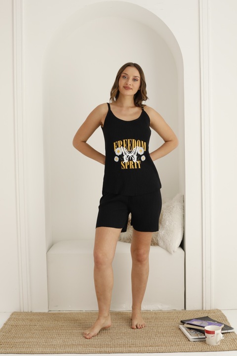 Női pizsama, pamut, Freedom Sprit, fekete, Fekete, L