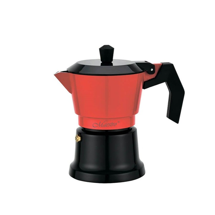 Cafetiera italiana Feel Maestro MR-1657-3, aluminiu, 150 ml, 3 cesti, negru-rosu
