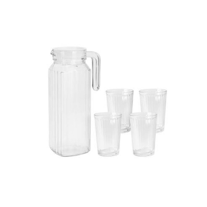 Set carafa si pahare Excellent Houseware, 5 piese, transparent, 200 ml, 1,1 L