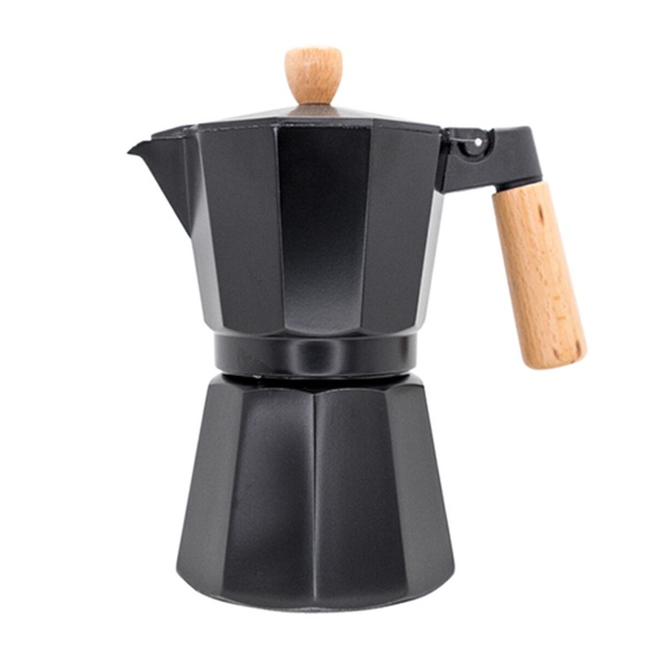 Cafetiera de bucatarie Vin Bouquet, din aluminiu, 6 cesti, negru